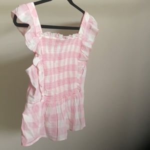 Old Navy Pink and White Gingham Peplum Blouse